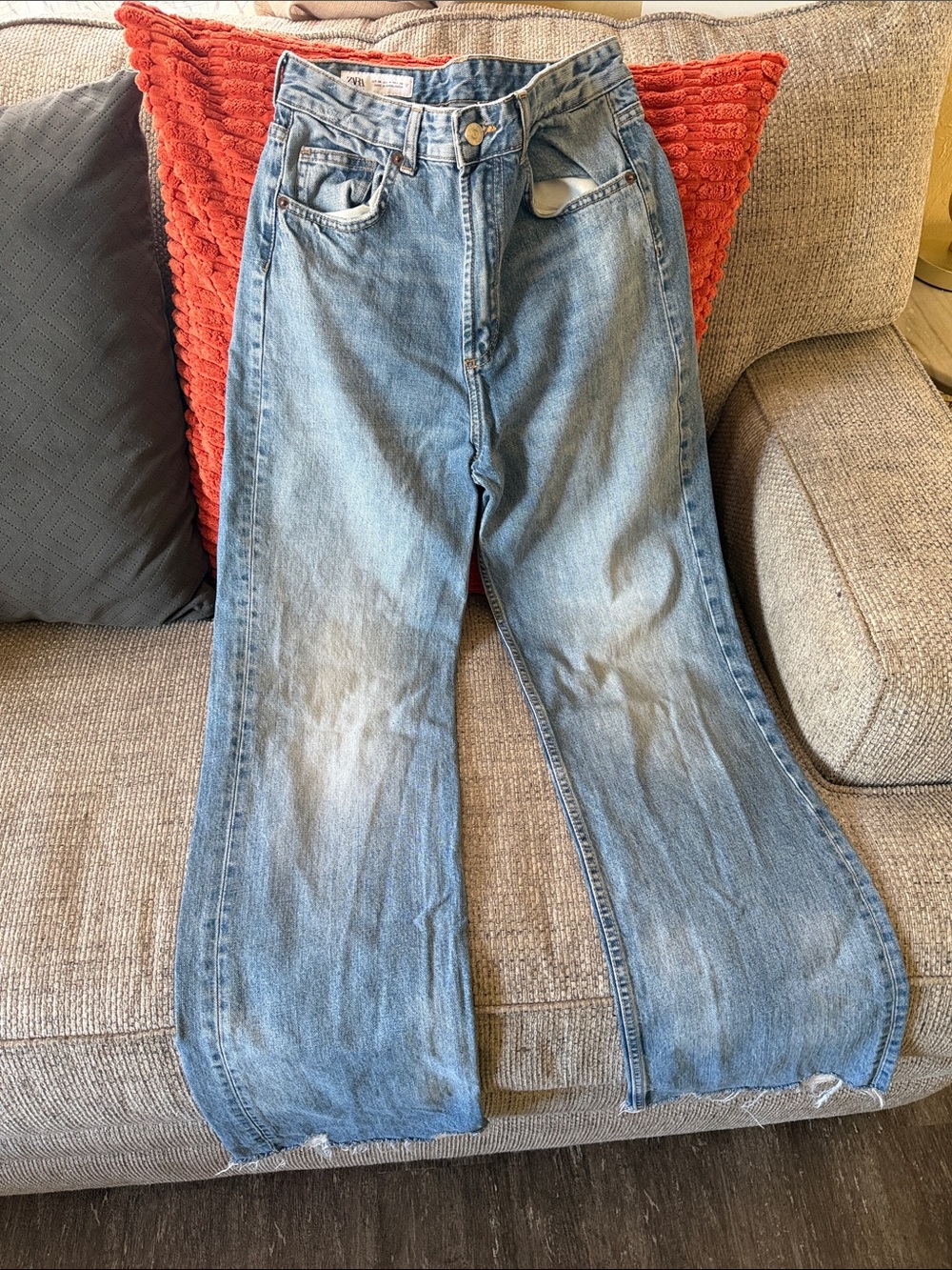 Zara Light Blue High-Rise Wide Leg Jeans